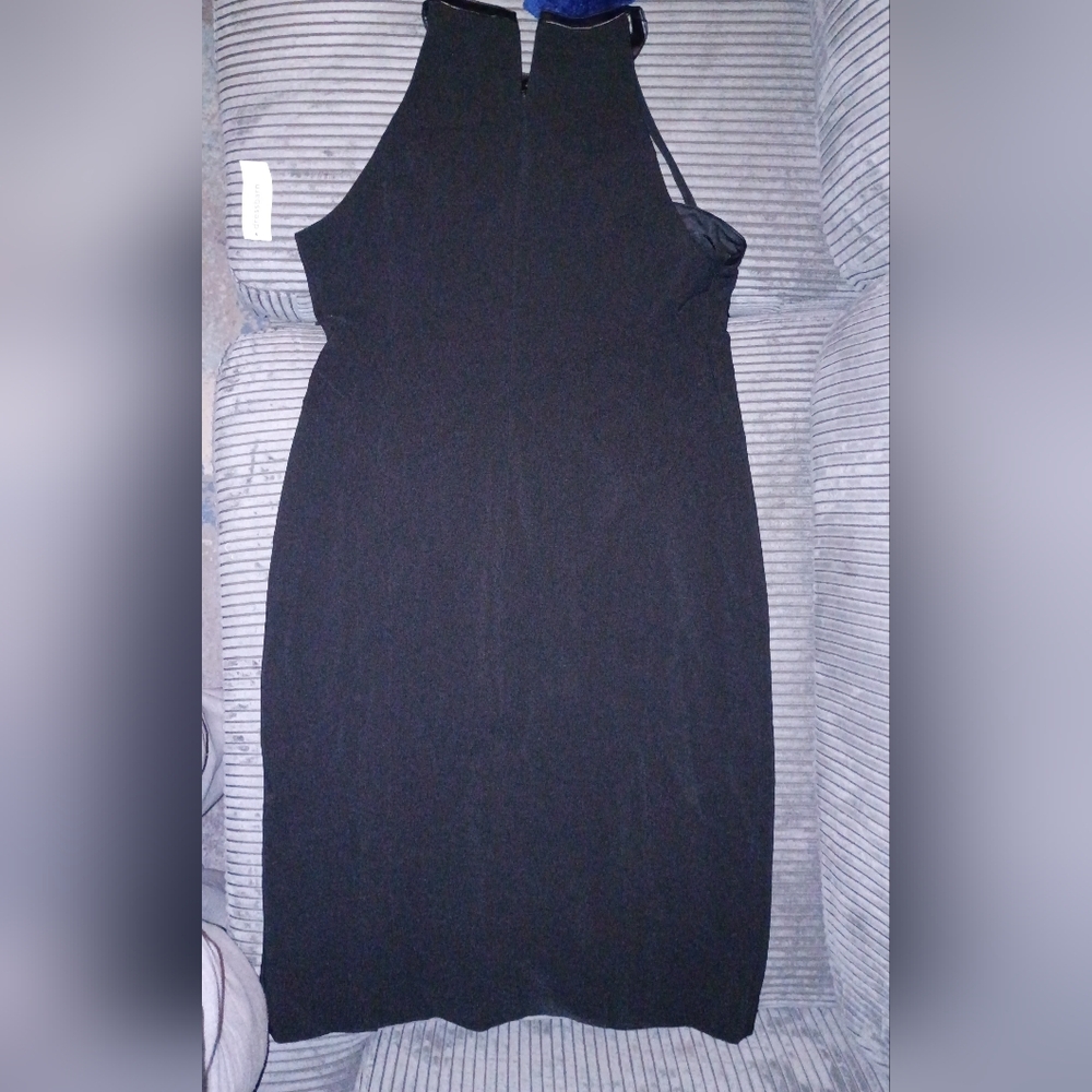 Black Dress, Faux Leather neck Area - Picture 3 of 10